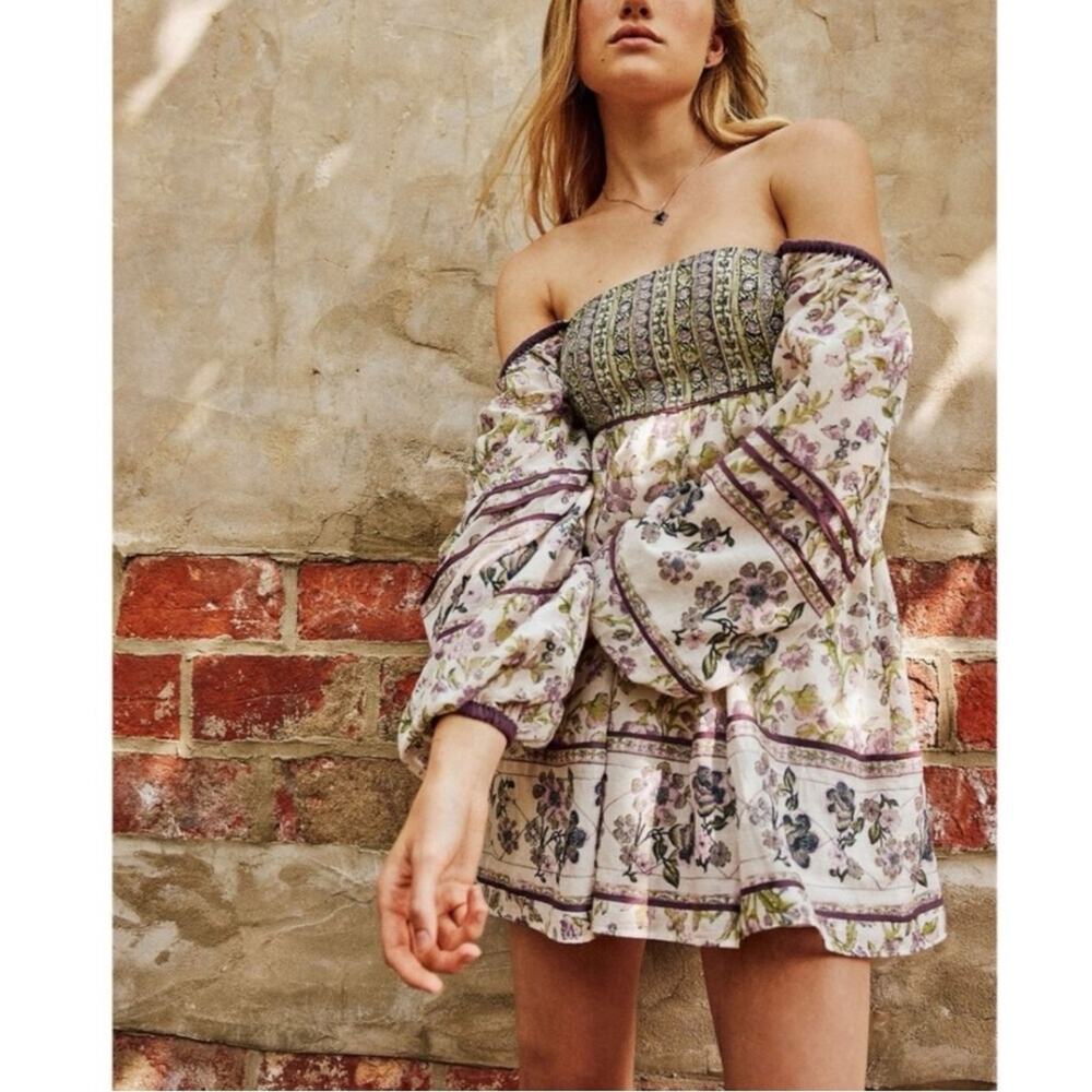 Free People Bohemian Retro 70s Endless Afternoon Floral Mini Dress Large